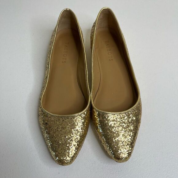 Talbots Gold Glitter Ballet Leather Flats Almond Toe Gold Heel Women Size 7.5 N - Picture 2 of 13